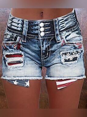 Distressed American Flag Denim Shorts